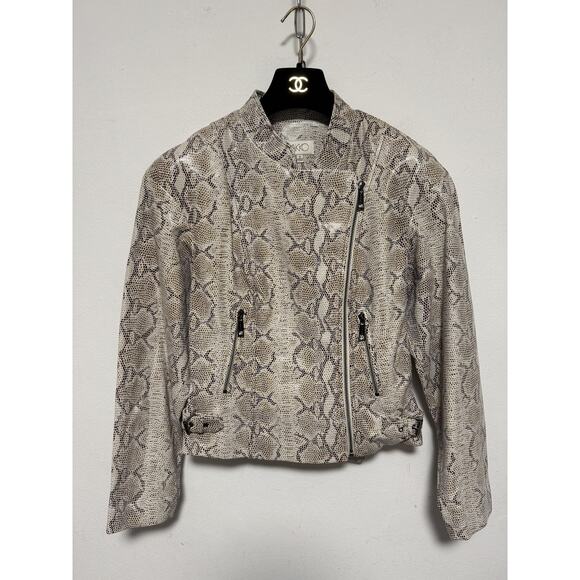 Vakko Jacket Womens Small Snakeskin Print 100% Leather Asymmetrical Moto Style - Picture 2 of 13